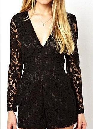 Платье-комбинезон женское charlotte russe черная m с кружевом