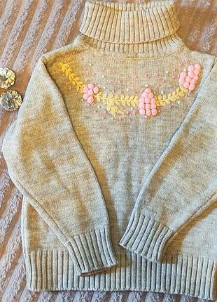 В'язаний теплий светр на дівчинку 116 см