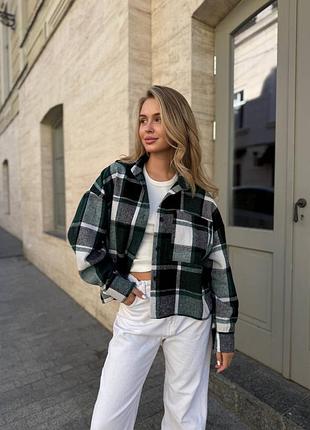 Укороченная рубашка oversize из байки