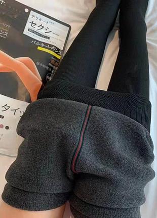 Колготки хлопковые зимние на флисе в рубчик 8466