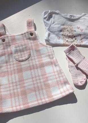 George, tu. нежный набор с рождения для девочки 0-3 мес. сарафан, кофточка, носки