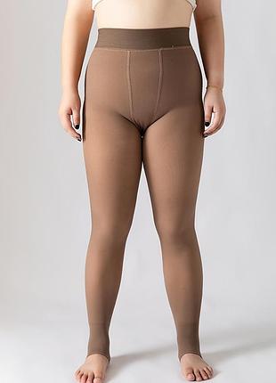 Колготки большого размера на флисе 85186 320 грамм капучино plus size