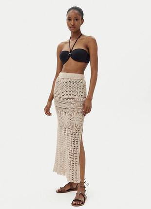 Пляжная ажурная юбка макси c&a с разрезом на боку размер m