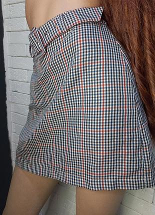 Красивая, фирменная, стильная, короткая юбка, в клетку, с поясом