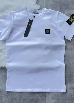 Мужская футболка stone island белая с патчем хлопковая