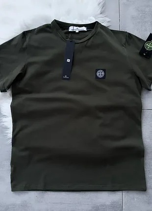 Мужская футболка stone island хаки с патчем хлопковая