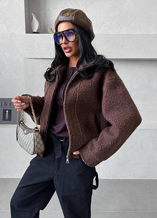 Куртка бомбер баранчик букле (серый меланж, шоколад)