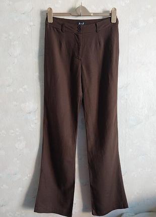 Брюки женские полулёные miss ff xs 42р., коричневые, лен с вискозой, штаны
