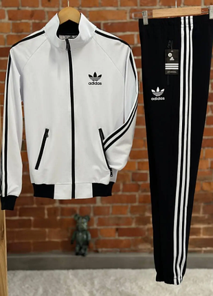 Чоловічий спортивний костюм adidas білий зі змійкою без капюшона тільки m, 2xl, 3xl