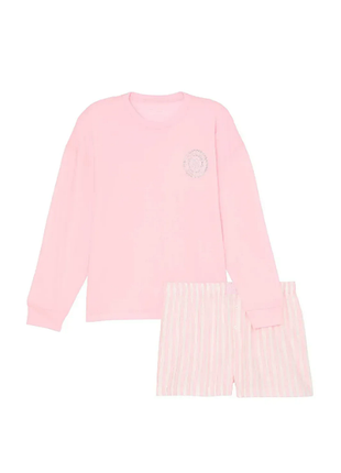 Victorias secret пижама реглан и шорты flannel long-sleeve short tee-jama pink plaid