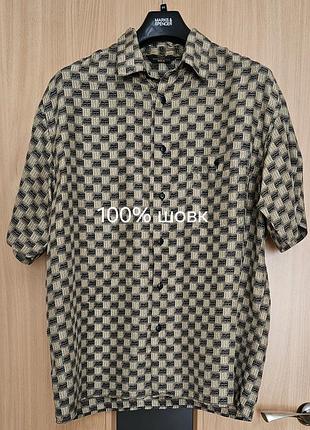 Рубашка 100% натуральный шелк с коротким рукавом marks & spencer.