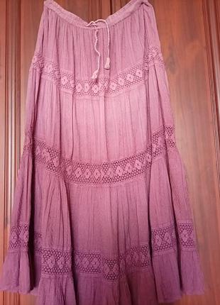 Красива жіноча максі спідниця міді в стилі бохо зі 100% бавовни