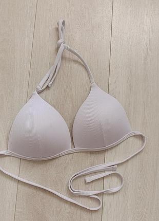 Білий верх купальника пушап в рубчик трикутники на зав'язках s m 70c 70d 75a 75b 75c