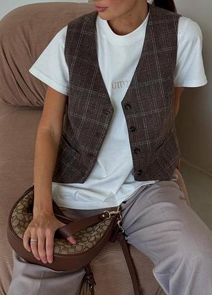 🔥якість🔥 шерсть твідовий жилет жилетка на ґудзиках в клітинку на підкладці класичний костюмний