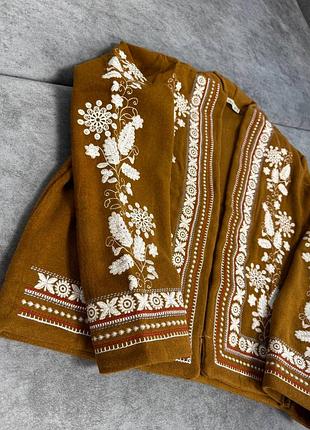 Колоритный кашемировый жакет вышиванка, украинская накидка вышиванка, этно пиджак с вышивкой из эко кашемира