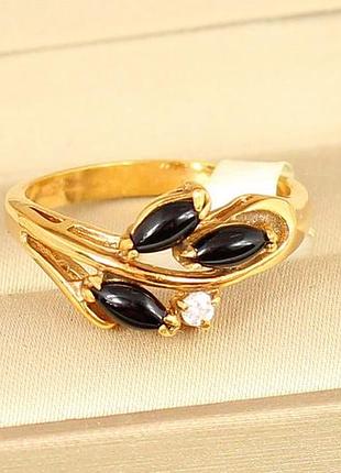 Кільце no name три риса з чорним агатом 18 р