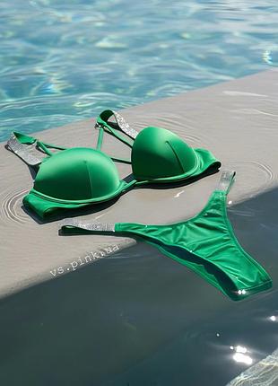 Купальник victoria’s secret оригінал з камінчиками вікторія сікрет зі стразами зелений с пуш ап вс vs