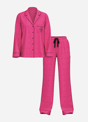 Victorias secret пижама рубашка и штаны glazed satin long pajama  set pink