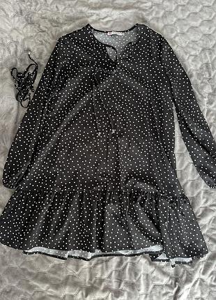 Міні сукня чорна в горшок вільна та під пояс, розмір універсальний