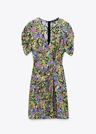 Платье женское зеленый цветочный принт мини