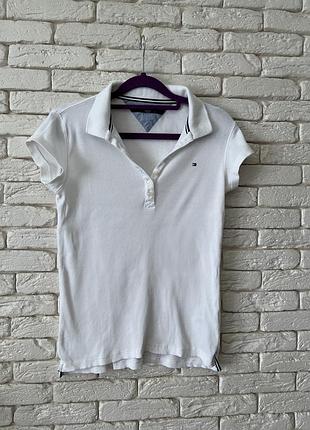 Футболка поло tommy hilfiger белая рубчик хлопок разм s/m идеал