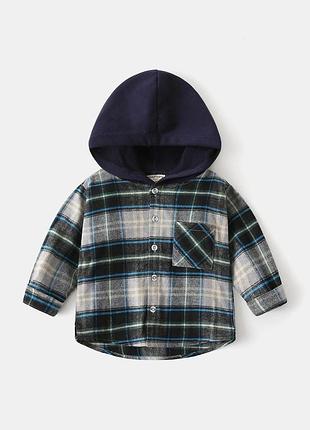 Детская рубашка в клетку с капюшоном