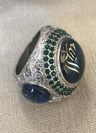 Велика каблучка з скляними кабашонами посріблення