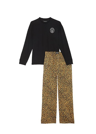 Victorias secret пижама реглан и штаны flannel long-sleeve tee-jama set safari gold leopard