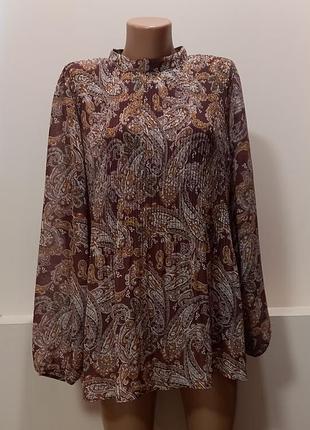 Роскошная шифоновая блуза гофре блузка с пышным рукавом свободного кроя оверсайз