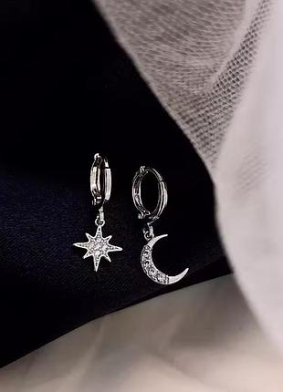 Серебряные серьги месяц и звезда
