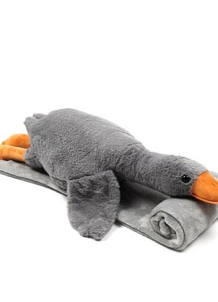 Плед-подушка іграшка гусак-обіймась 3в1 (90 см) сірий 28765
