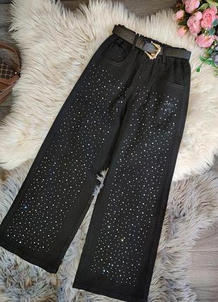 Шикарні джинси палаццо якість супер пояс в комплект не йде декоровані камінцями пояс на резинці
