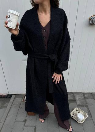 Накладной платеж ❤ 100% шерсть шерсть оверсайз кардиган меди травка теплый под пояс халат пушистый