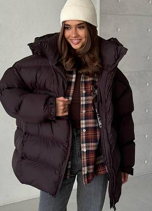 Накладной платеж ❤ до -30❄ зимний шоколадный пуффер пуфер оверсайз с капишоном куртка дутая дутка стеганая утепленная биопухом удлиненная