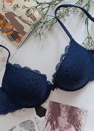 Бюстгальтер ажурный синий бюст кружевной лиф кружевый intimissimi 75b 70c