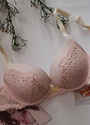 Бюстгальтер ажурный розовый бюст кружевной пуш-ап лиф кружевый victoria's secret dream angels 32c 70c