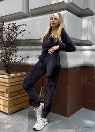 Распродажа 🏷 плюшевый велюровый прогулочный костюм укороченный худи и штаны треники на высокой талии с карманами