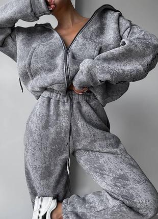 Костюм трехнитка пенье на флисе 🇹🇷 | черный, серый, розовый | размеры 42-44, 46-48 | мод 730 ✨