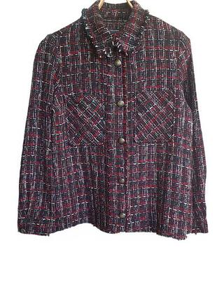 Твидовая рубашка твидовый жакет пиджак в клетку zara xs premium denim collection