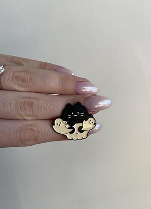 Пін значок металевий брошка котик, череп і привиди