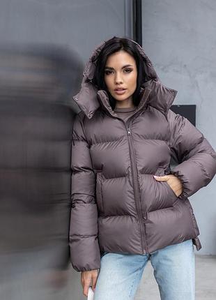 Теплая зимняя куртка на биопухе с капюшоном, женская дутая куртка на зиму пудра, пуховик зимний, corsica