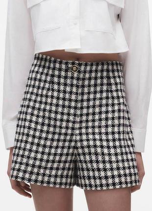 Теплые твидовые женские шорты бермуды в гусиную лапку zara