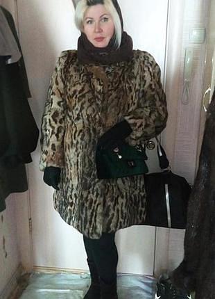 Шуба натуральный мех леопардовый окрас ангоровый кроликполушубок