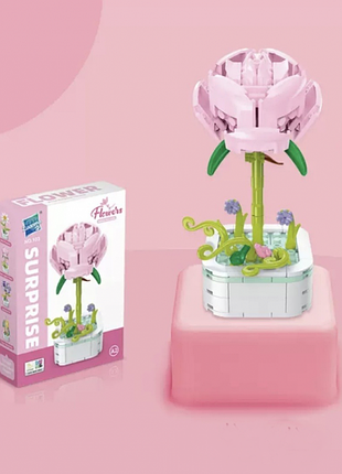 Конструктор блоковый детский фигурка цветок роза розовая 104 детали