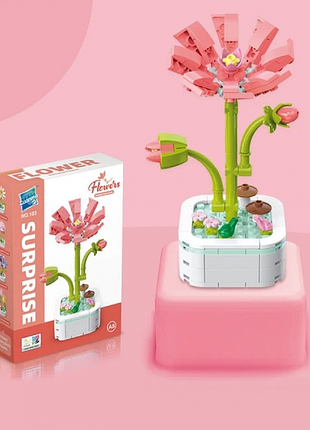 Конструктор блоковый детский фигурка цветок розовая пиония 114 деталей