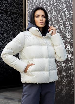 Короткая осенняя куртка на биопухе до -5°, женская молочная легкая куртка с карманами, куртка демисезон, marseille