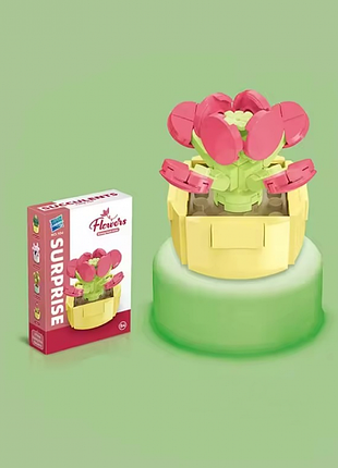 Конструктор блоковый детский фигурка цветок кактус красный 51 деталь