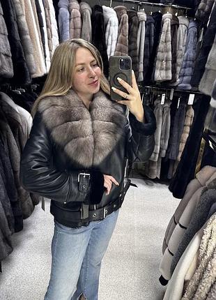 Розкішна натуральна дублянка з песцем