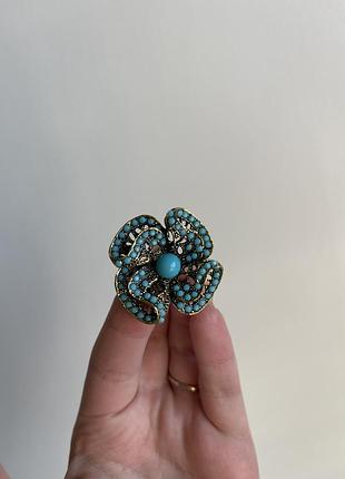 Металева брошка бірюзова квітка сходу