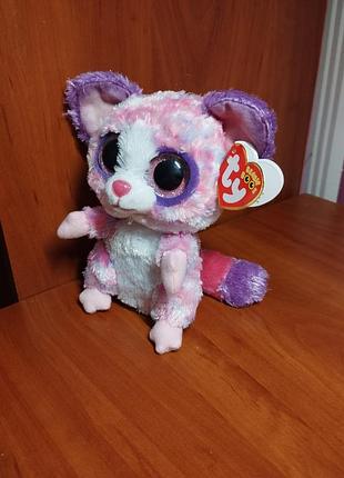 Мягкая игрушка ty beanie boo`s розовый лемур becca 15 см.